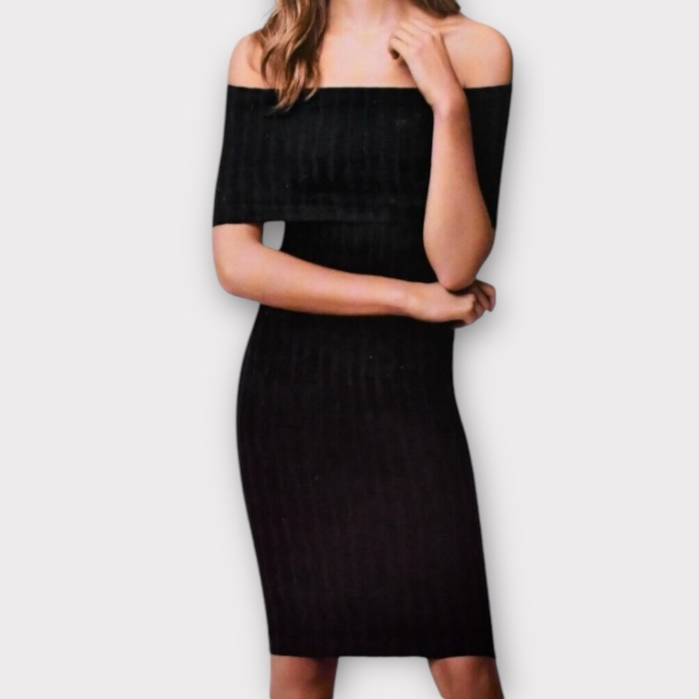 Wolford Women’s Dress Small Off Shoulder Bodycon Sheath Black Grey Feminine